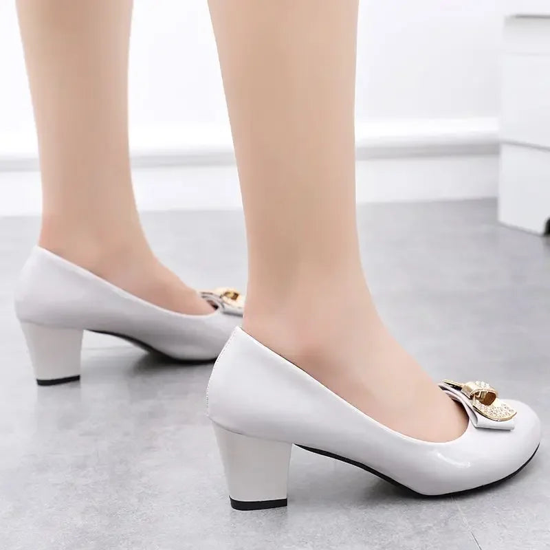 RBB Luxury Y2K Block Heel Pumps with Bow – Formal Chunky Heels for Women