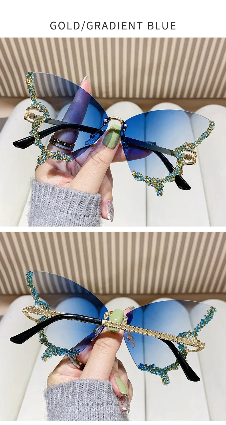 RBB Y2K Oversized Butterfly Sunglasses for Women – Diamond Edge Design, Fashion Street Style