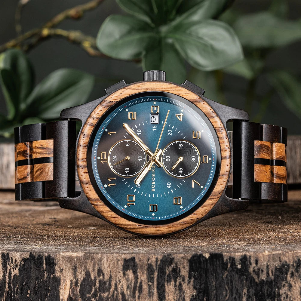 RBB Wooden Chronograph Watch for Men – Luminous Hands, Natural Wood Design, Anniversary Gift