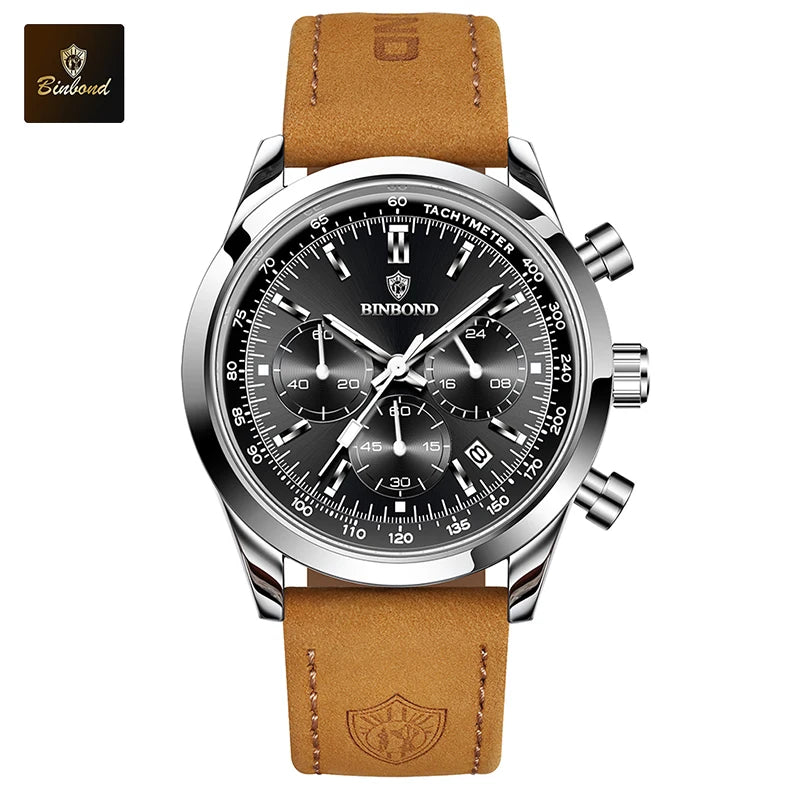 RBB Men's Quartz Watch – Leather Strap, Luminous Dial, Waterproof, Sports & Business Style