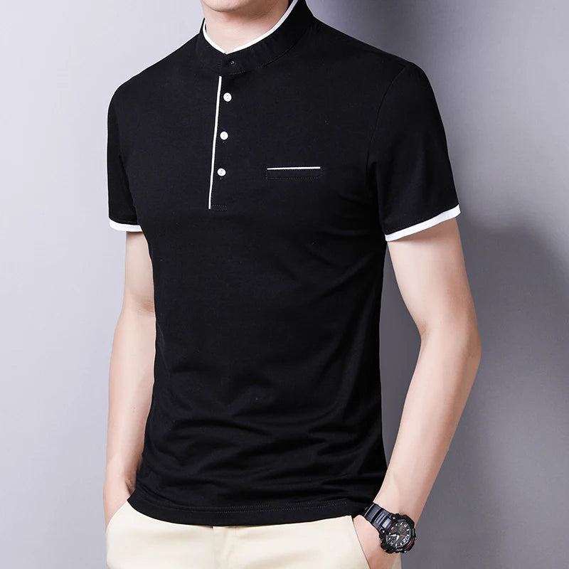 RBB 2025 Men’s Casual Fashion Stand-Up Collar Polo – Solid Color, Short Sleeve, Summer Versatile & Comfortable Top