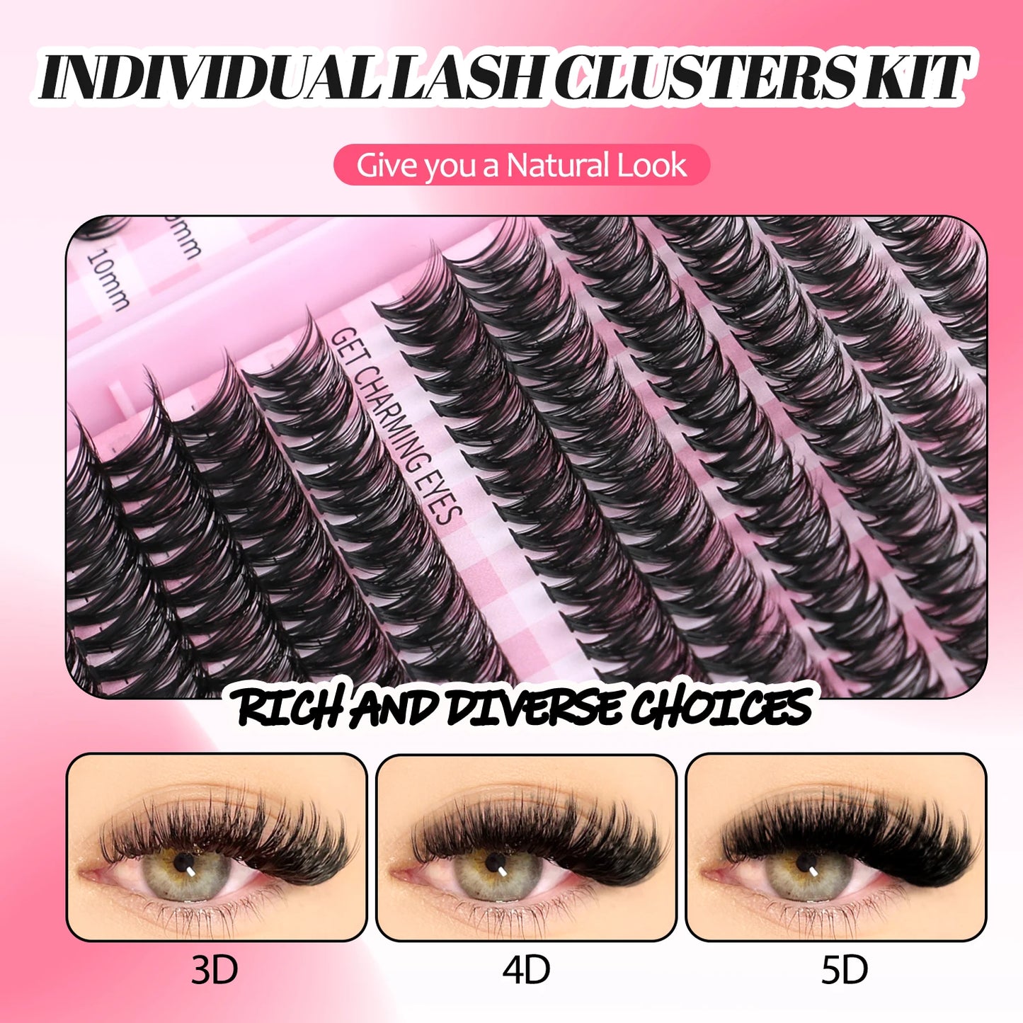 DIY Lash Clusters Set – Mixed Fluffy Individual Extensions with Lash Bond & Seal Kit