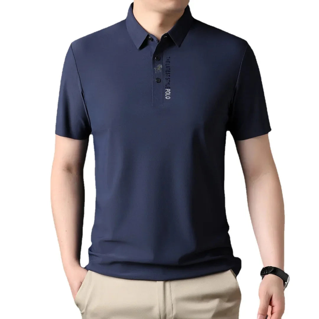 RBB Ice Silk Embroidery Polo Shirt – 2024 Summer Korean Fashion Men’s Business Casual Short Sleeve T-Shirt