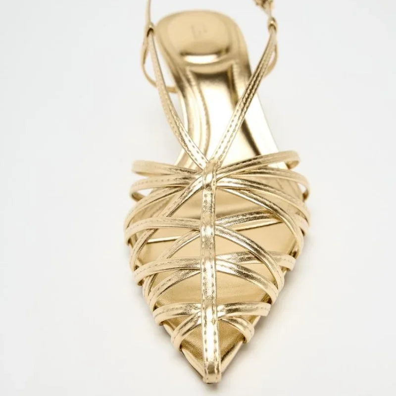 RBB Luxury Gold Women’s Pointed Toe High Heel Sandals – Hollow Slingback Dress Shoes (Summer Elegant Heels)