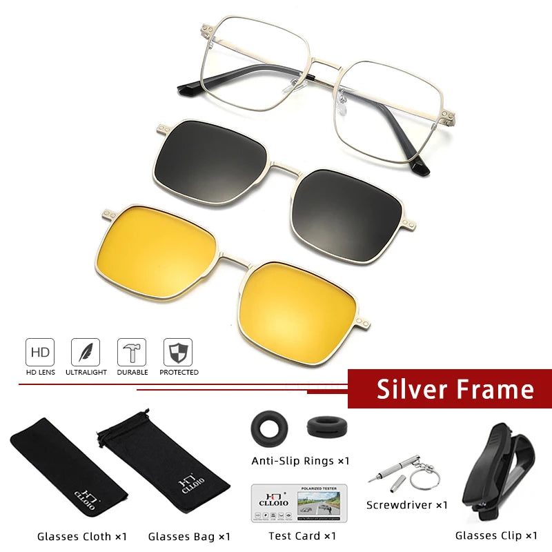 RBB 3-in-1 Magnetic Clip-On Glasses – Titanium Frame Polarized UV400 Eyewear for Men & Women