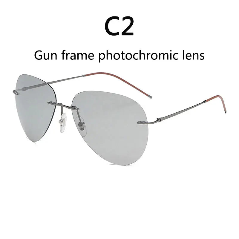 RBB Ultra-Light Frameless Photochromic Sunglasses | Polarized Titanium Goggles for Day & Night Driving & Fishing