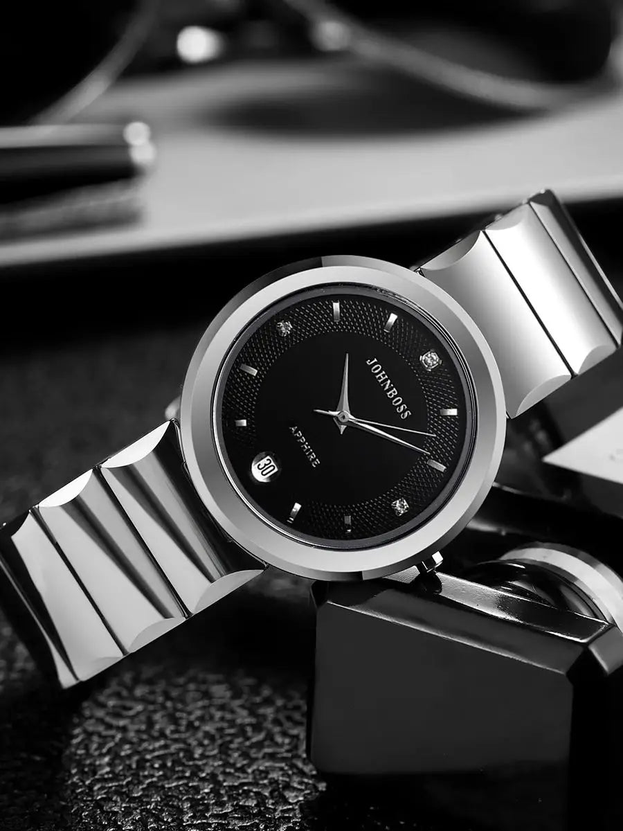 RBB Men's Round Tungsten Steel Watch – Swiss Quartz Movement, Sapphire Glass, Date Function, Waterproof