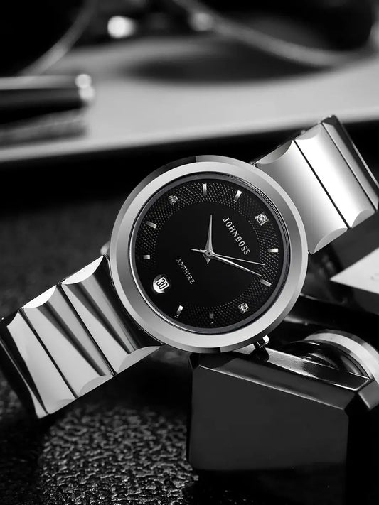 RBB Men's Round Tungsten Steel Watch – Swiss Quartz Movement, Sapphire Glass, Date Function, Waterproof