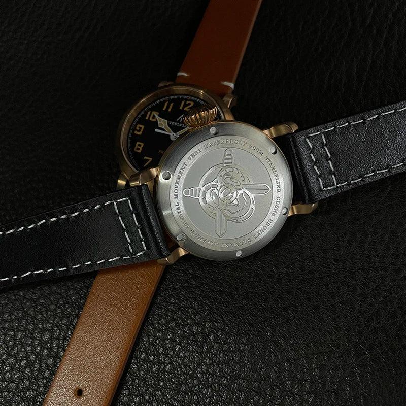 RBB 40mm Men's Bronze Pilot Quartz Wristwatch – 20ATM Waterproof, Luminous, Sapphire