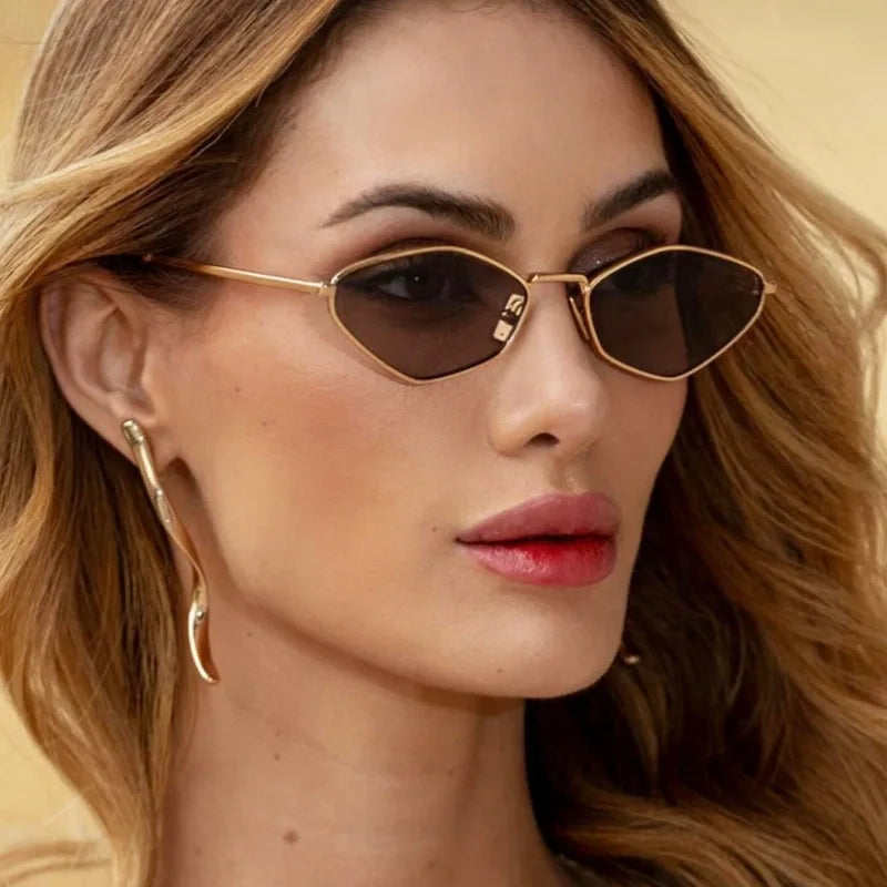 RBB Diamond Polygon Metal Sunglasses for Women | 2025 Minimalist Small Frame Fashion Shades