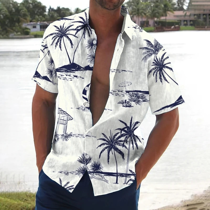 RBB Summer 2025 Men’s Hawaiian Shirt – 3D Animal & Plant Print, Short Sleeve, Beach Style, Plus Size up to 5XL