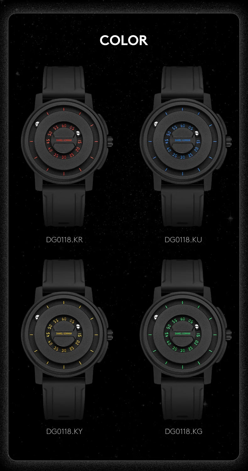 RBB New Men’s Black Stainless Steel Quartz Wristwatch – Magnetic Bead Pointer, Conceptual Dial, Casual Style