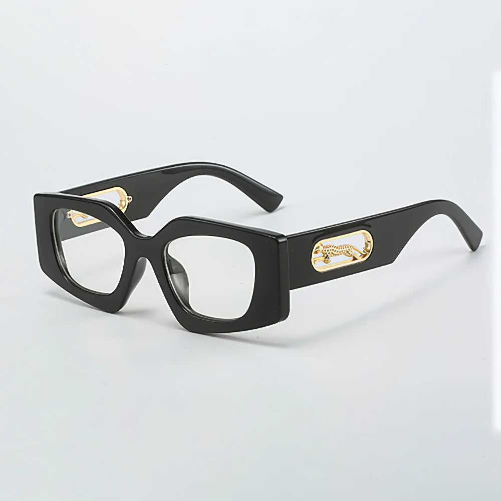 RBB Fashion Sunglasses – 2025 Luxury Geometric Eyewear for Women with Black Frame & Leopard Gold Decoration