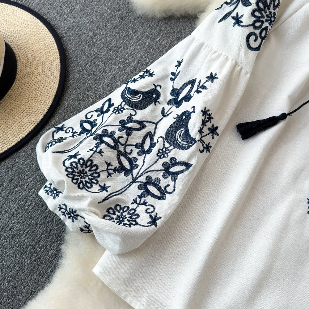 RBB Women's Retro Ethnic Embroidered Shirt –  Style Loose Long Sleeve Blouse