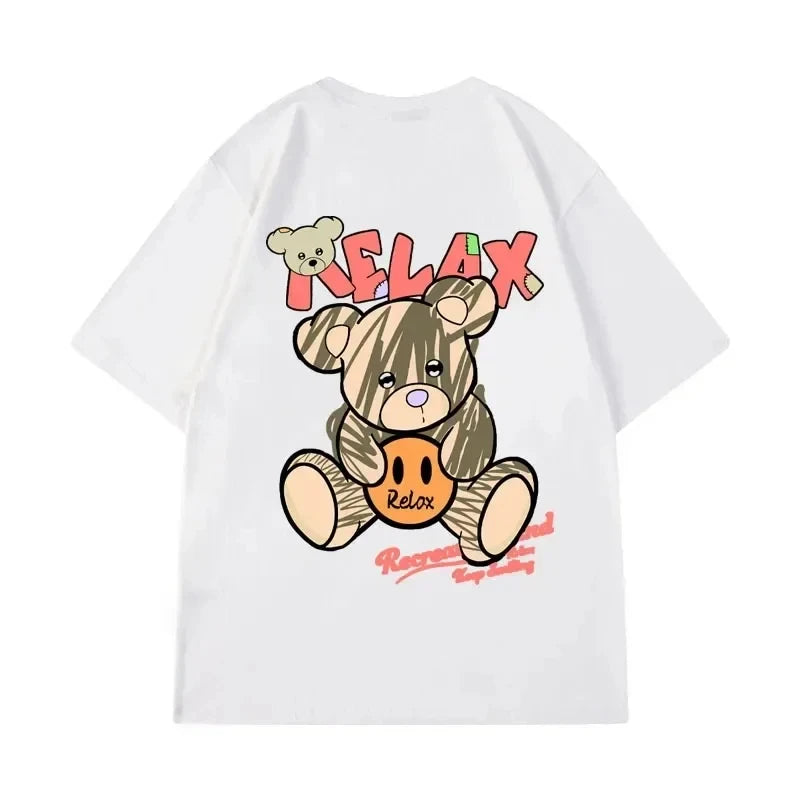 RBB Men's Large Size Cartoon Print Hip-Hop Streetwear Cotton Short Sleeve T-Shirt