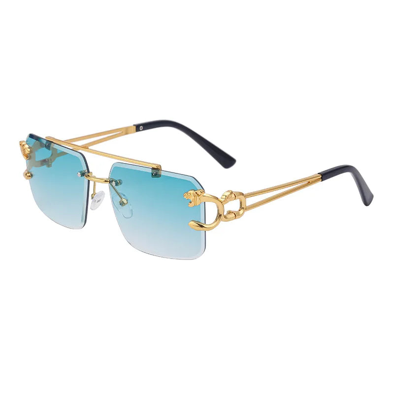 RBB 90168 Women's Fashion Metal Leopard Rimless Sunglasses – Gradient Ocean Film UV400 Double Bridge Design