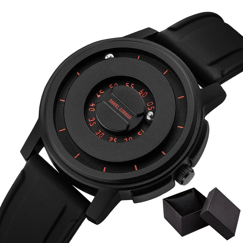 RBB New Men’s Black Stainless Steel Quartz Wristwatch – Magnetic Bead Pointer, Conceptual Dial, Casual Style