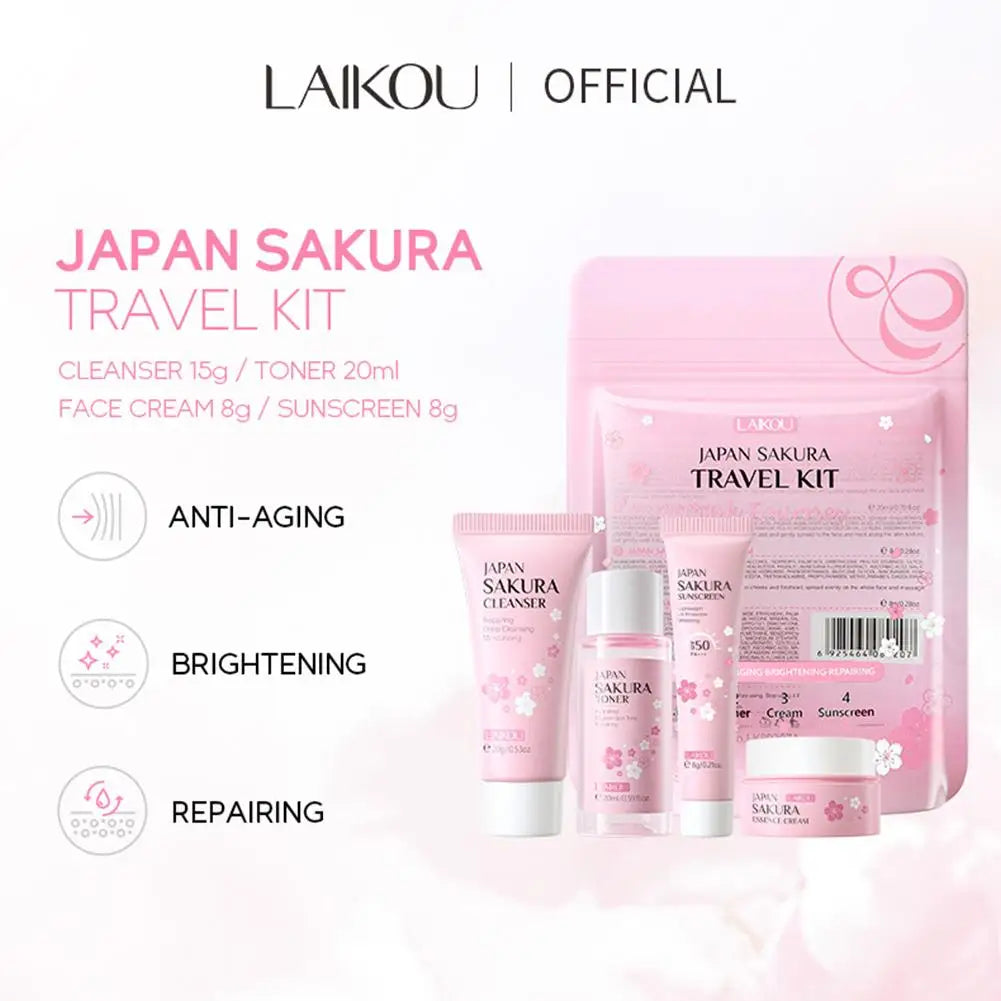 Sakura Skin Care Set – Cleanser, Serum, Toner, Sunscreen & Cream for Women