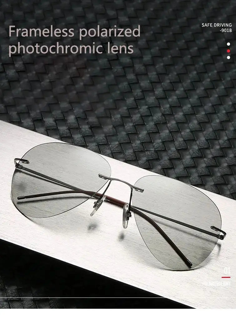 RBB Ultra-Light Frameless Photochromic Sunglasses | Polarized Titanium Goggles for Day & Night Driving & Fishing
