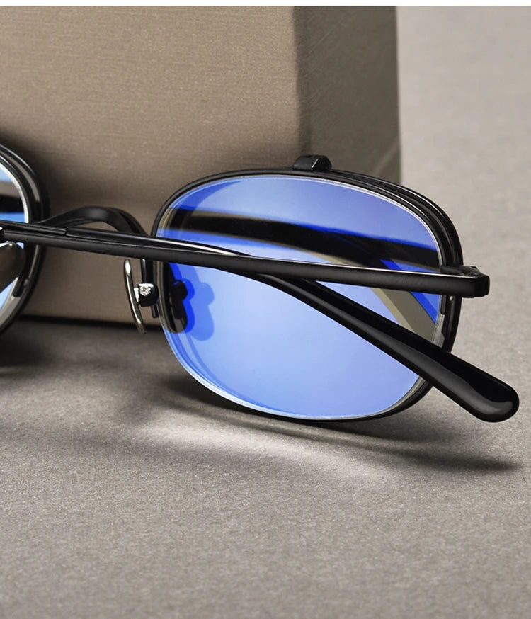 RBB Vintage Titanium Square Glasses Frame with Flip-Up Sunglasses – Semi Rimless Eyewear for Men & Women