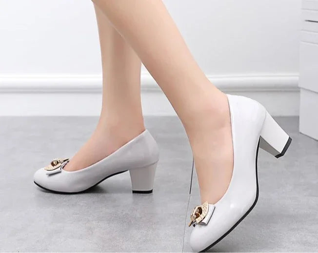 RBB Luxury Y2K Block Heel Pumps with Bow – Formal Chunky Heels for Women