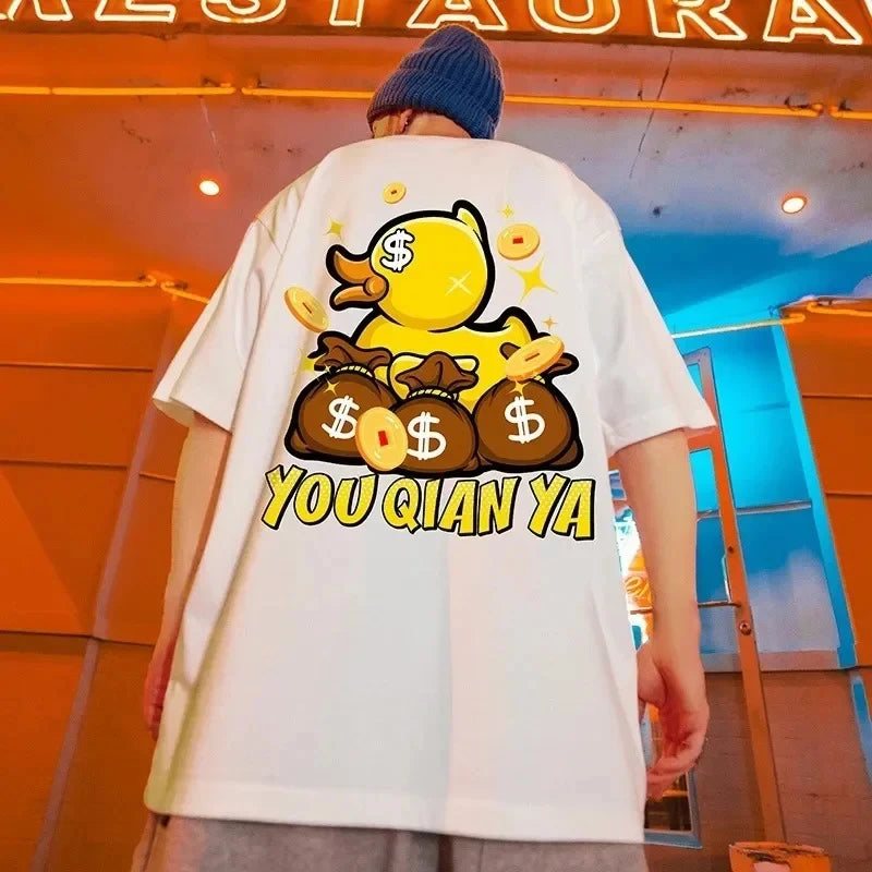 RBB Men's Large Size Cartoon Print Hip-Hop Streetwear Cotton Short Sleeve T-Shirt