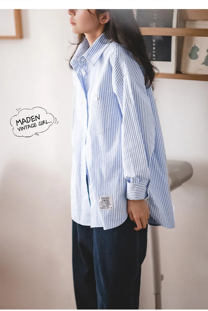 RBB Women's French Classic Striped Shirt – Oversized Long Sleeve Blouse
