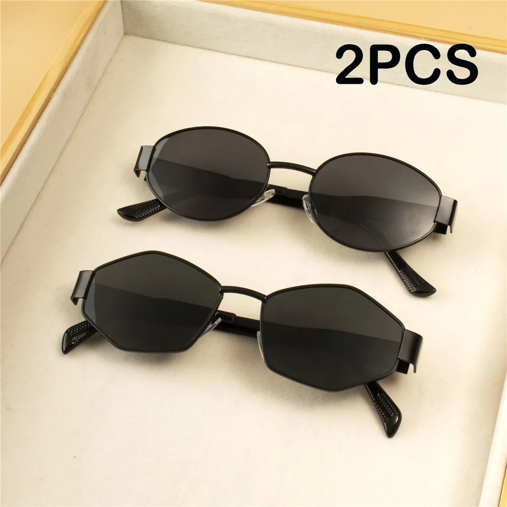 RBB Vintage Punk Round Sunglasses for Women (2PCS) | Retro Metal Frame | RBB Fashion Eyewear