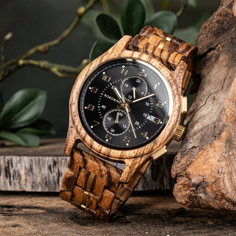 RBB Wooden Chronograph Watch for Men – Luminous Hands, Natural Wood Design, Anniversary Gift