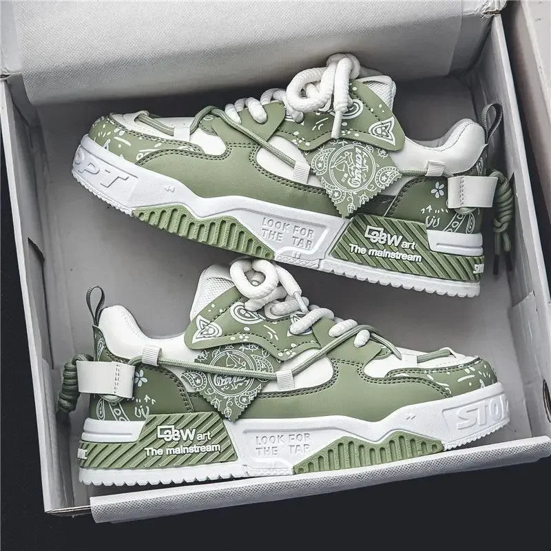Men’s 2025 Platform Sneakers – Trendy Graffiti Skateboard Lace-Up, Soft Sole, Non-Slip Outdoor Sports Shoes