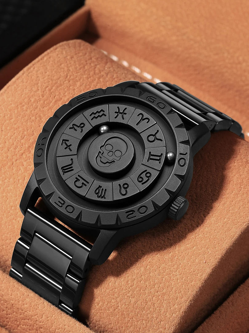 RBB New Men’s Black Stainless Steel Quartz Wristwatch – Magnetic Bead Pointer, Conceptual Dial, Casual Style