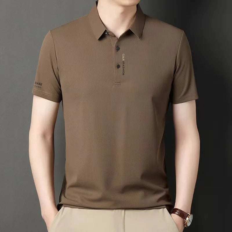 RBB 2025 Men’s Breathable Short Sleeve Solid Color Polo Shirt – Comfortable Elastic Casual Business Top