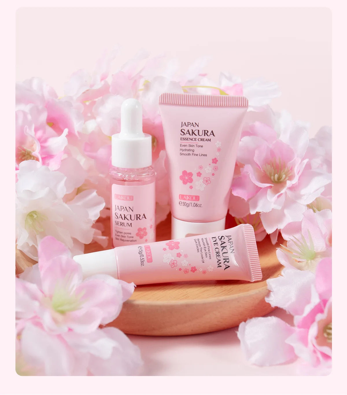 3-Piece Sakura Skincare Set – Cream, Serum & Eye Cream for Daily Moisturizing