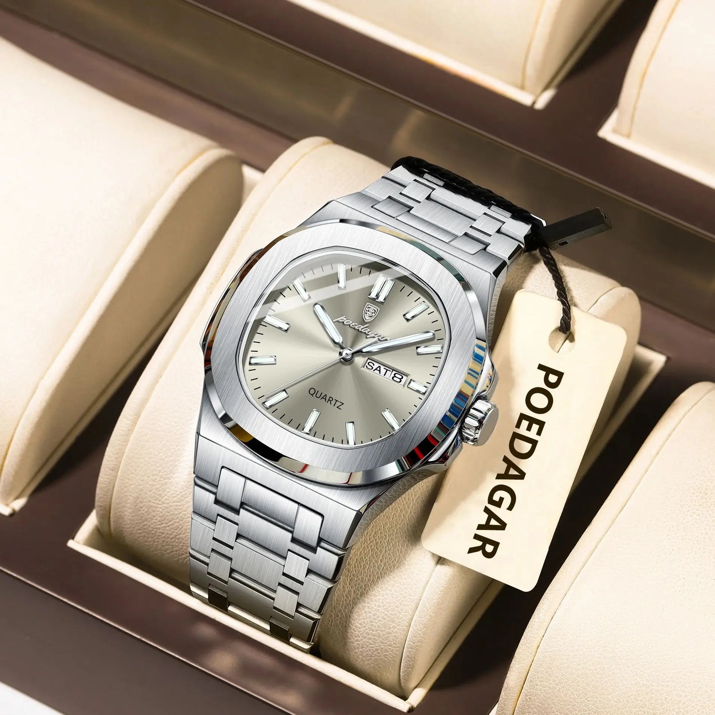 RBB Original Men's Quartz Watch – Waterproof Luminous Week & Date Stainless Steel Business Timepiece
