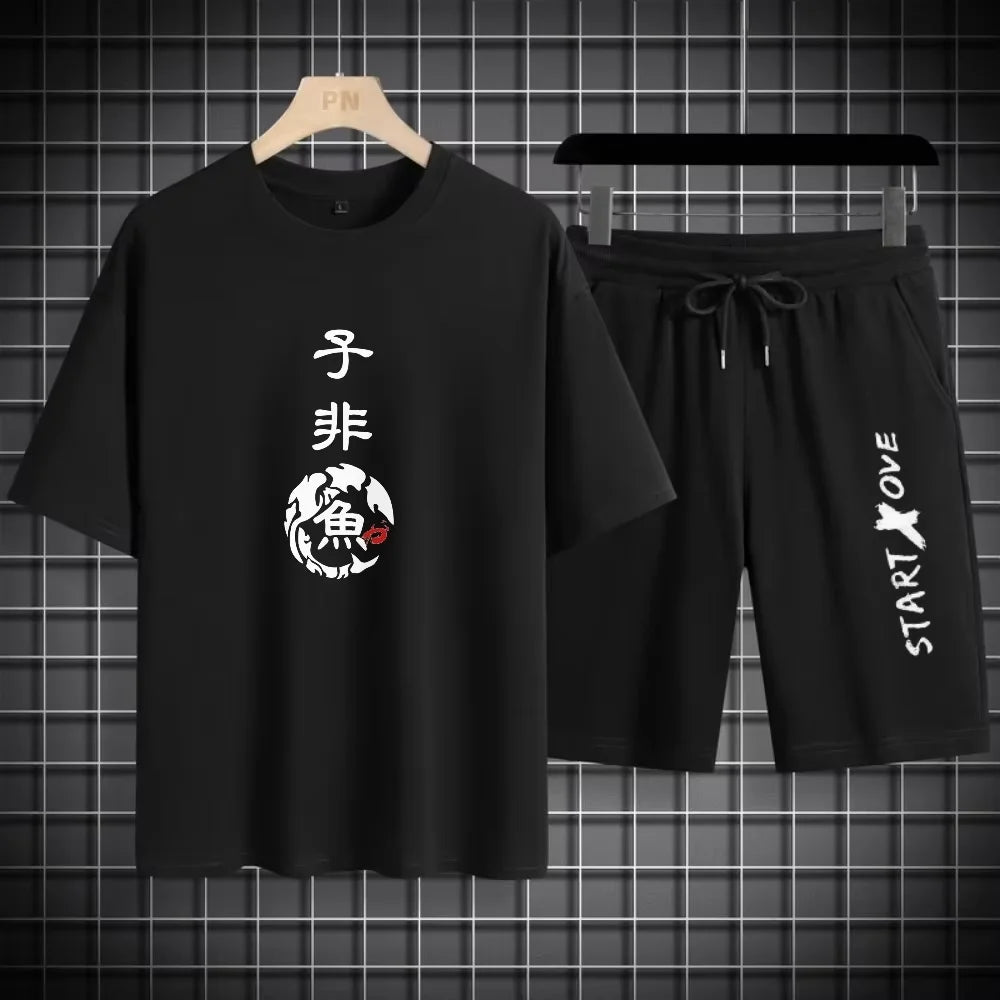 RBB Pro Active Men’s Quick-Dry 3D Printed Sports Tracksuit – Short Sleeve T-Shirt & Shorts Set