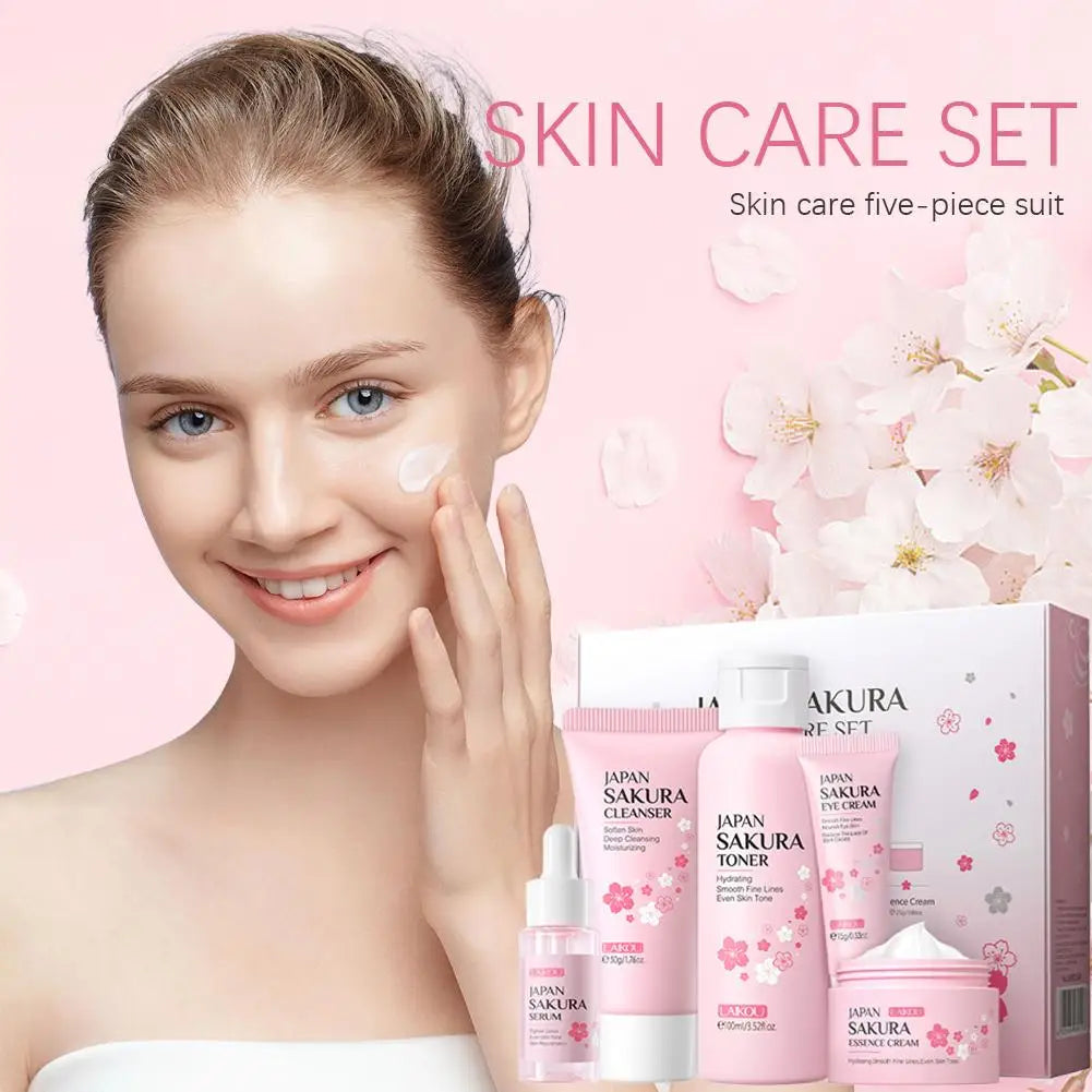 Sakura Skincare Set – 3/5-Piece Face Care Kit with Toner, Serum, Cream & More