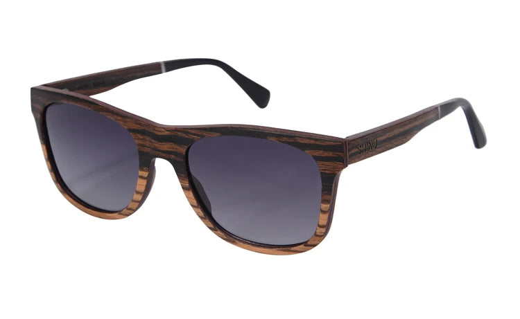 RBB Polarized Wood Frame Sunglasses – Unisex Square Ebony Shades for Biking & Outdoor Wear