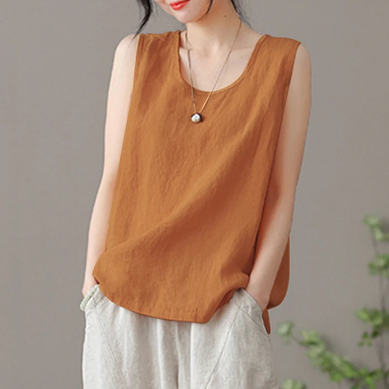 RBB Women's Elegant Sleeveless O-Neck Blouse – Solid Summer Tunic Top