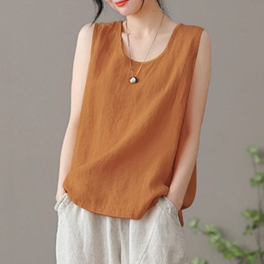 RBB Women's Elegant Sleeveless O-Neck Blouse – Solid Summer Tunic Top