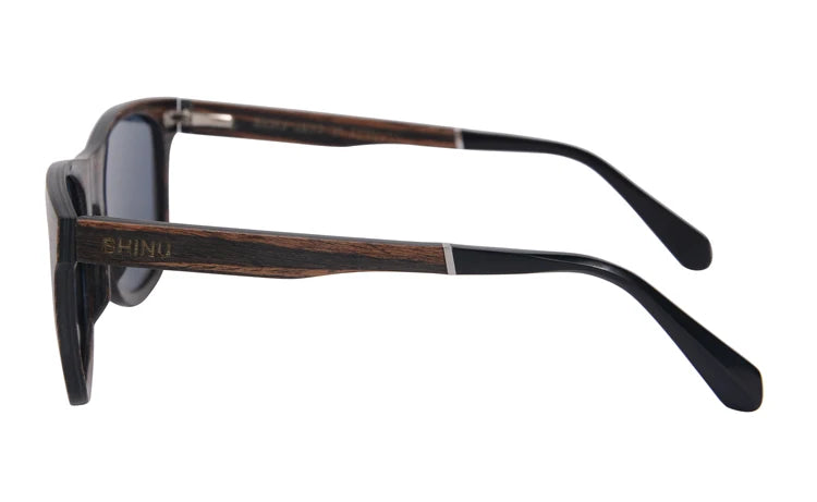 RBB Polarized Wood Frame Sunglasses – Unisex Square Ebony Shades for Biking & Outdoor Wear