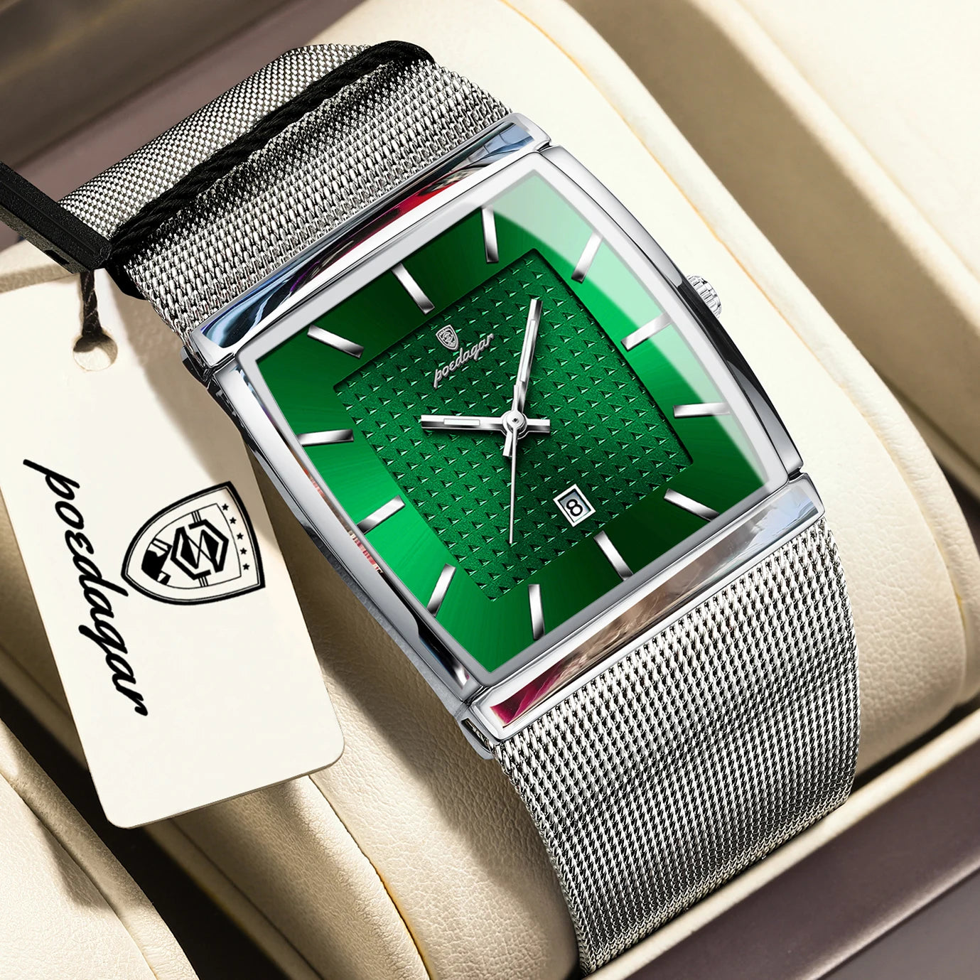 RBB Men's Luxury Quartz Watch – Stainless Steel Mesh, Waterproof, Luminous, Date Display