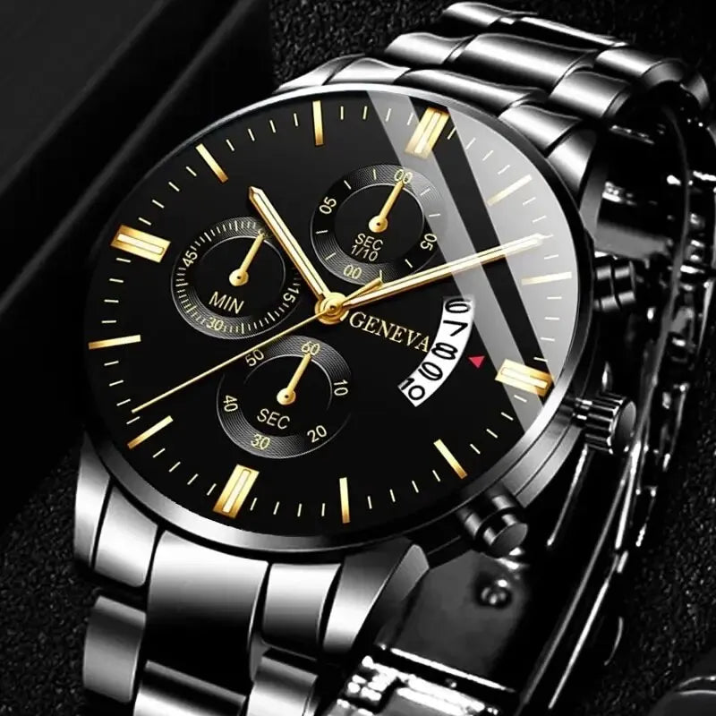 RBB Fashion Men's Stainless Steel Watch – Luxury Quartz Business Wristwatch with Calendar