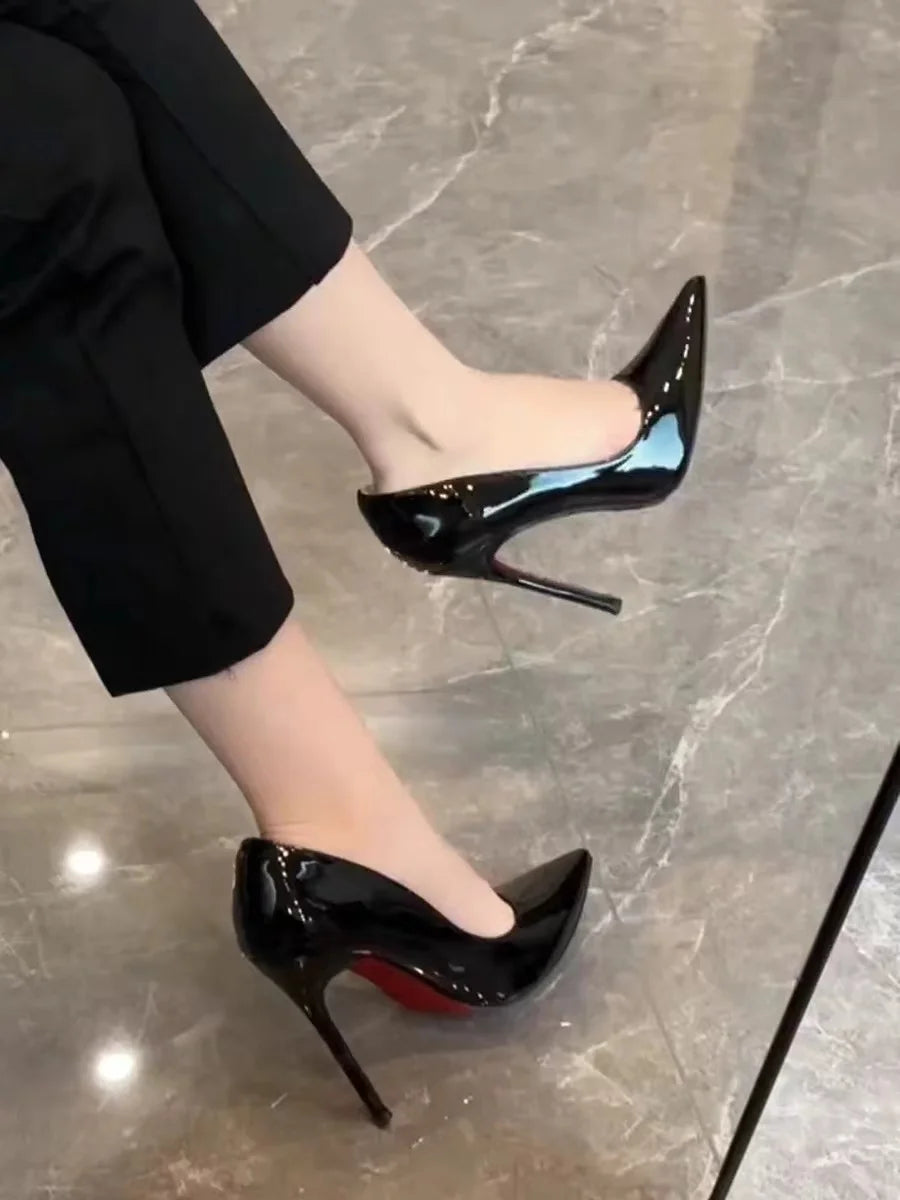 RBB Rhinestone Black Patent Pointed-Toe High Heels – Sexy Slim Wedding & Party Pumps