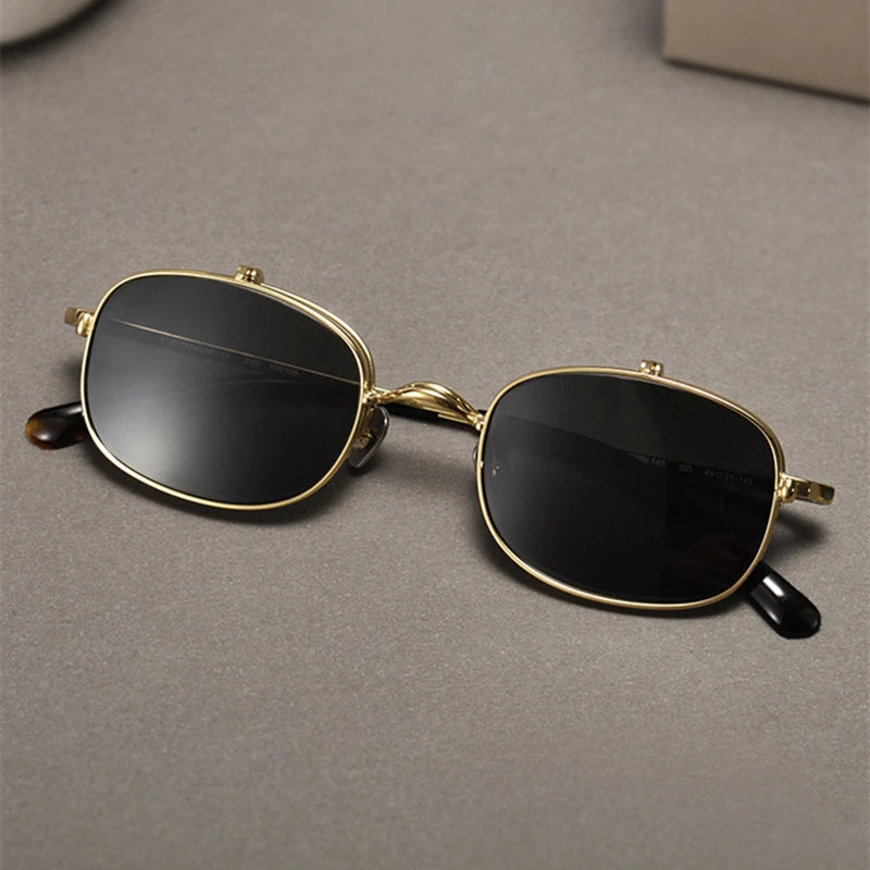 RBB Vintage Titanium Square Glasses Frame with Flip-Up Sunglasses – Semi Rimless Eyewear for Men & Women