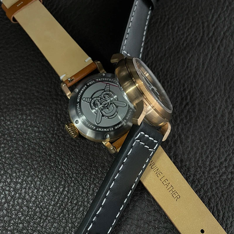 RBB 40mm Men's Bronze Pilot Quartz Wristwatch – 20ATM Waterproof, Luminous, Sapphire