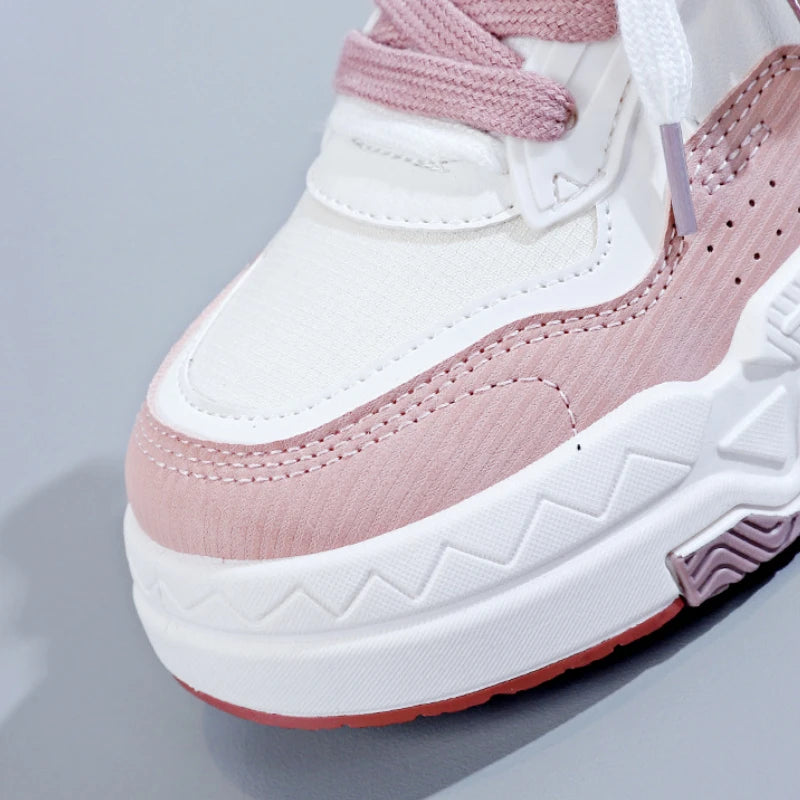 Women’s Platform Sneakers – Autumn 2025, White Breathable Non-Slip Lace-Up Casual Shoes