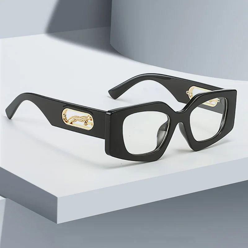 RBB Fashion Sunglasses – 2025 Luxury Geometric Eyewear for Women with Black Frame & Leopard Gold Decoration
