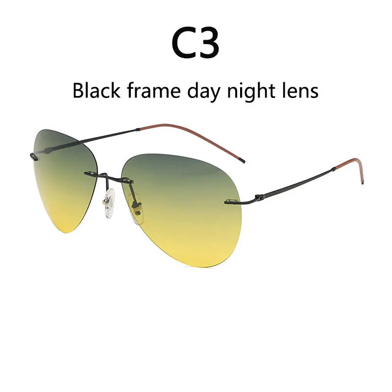 RBB Ultra-Light Frameless Photochromic Sunglasses | Polarized Titanium Goggles for Day & Night Driving & Fishing