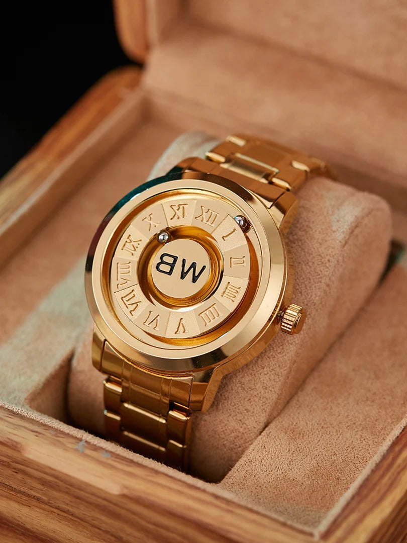 RBB New Men’s Black Stainless Steel Quartz Wristwatch – Magnetic Bead Pointer, Conceptual Dial, Casual Style