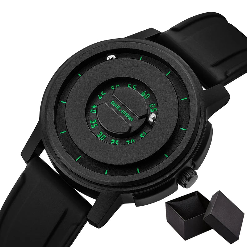 RBB New Men’s Black Stainless Steel Quartz Wristwatch – Magnetic Bead Pointer, Conceptual Dial, Casual Style